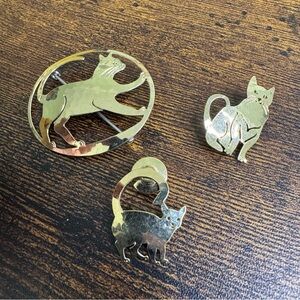 Wild Bryde Gold Cat Brooch and Pin Bundle